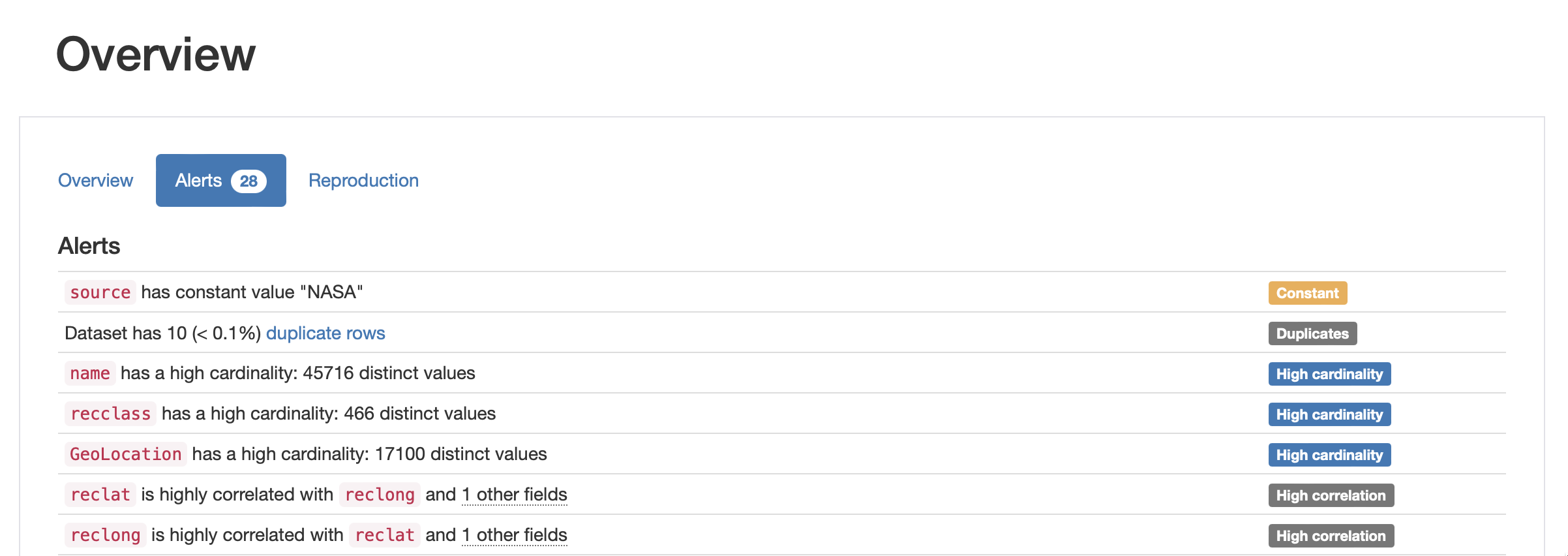 Data quality warnings ydata-sdk